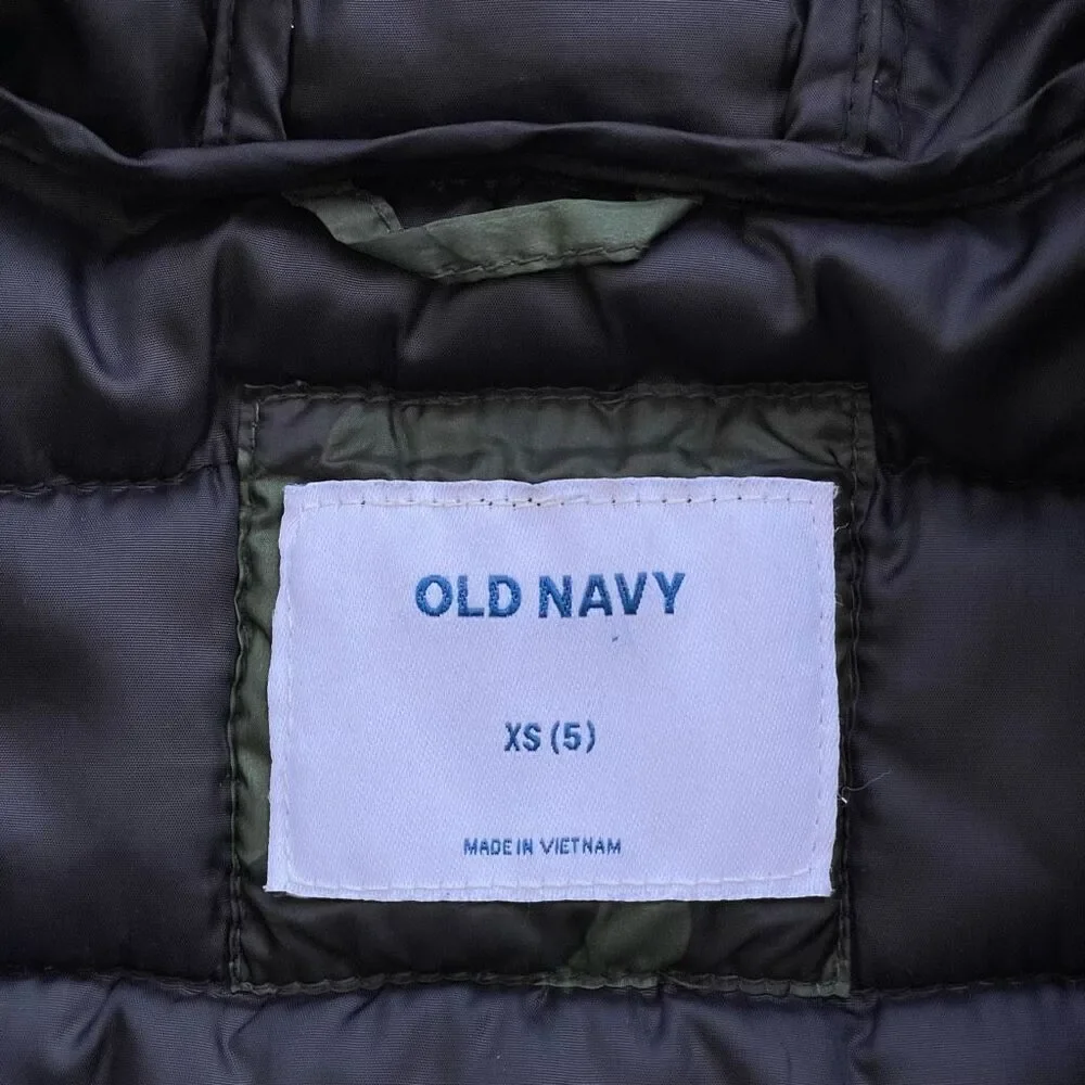 Old Navy Jacket Kids size XS (5) Green Camo Hooded Puffer‎ Coat